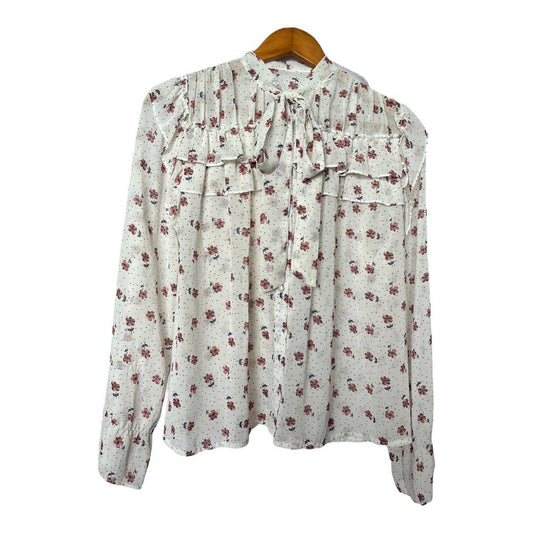 White Floral Ruffled Blouse