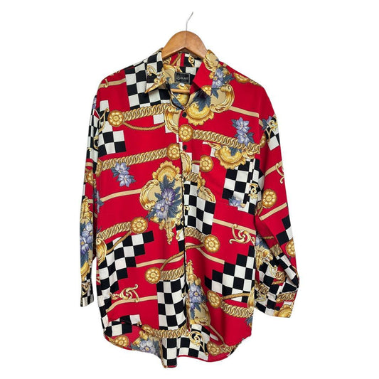 Red Black Patterned Button-Down