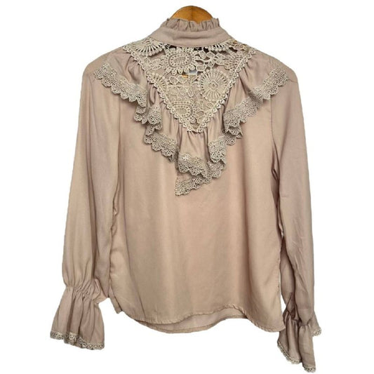 Beige Victorian-Inspired Lace Blouse