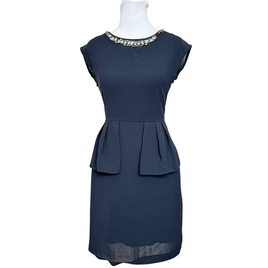 Navy Embellished Peplum Dress