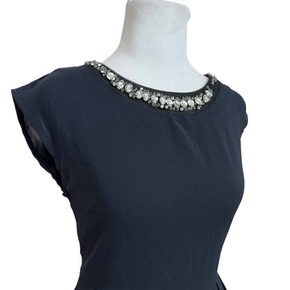 Navy Embellished Peplum Dress