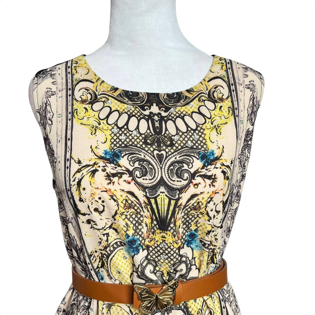 Beige Ornate Mini Dress