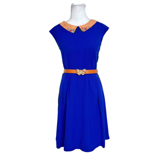 Navy Tan A-Line Dress