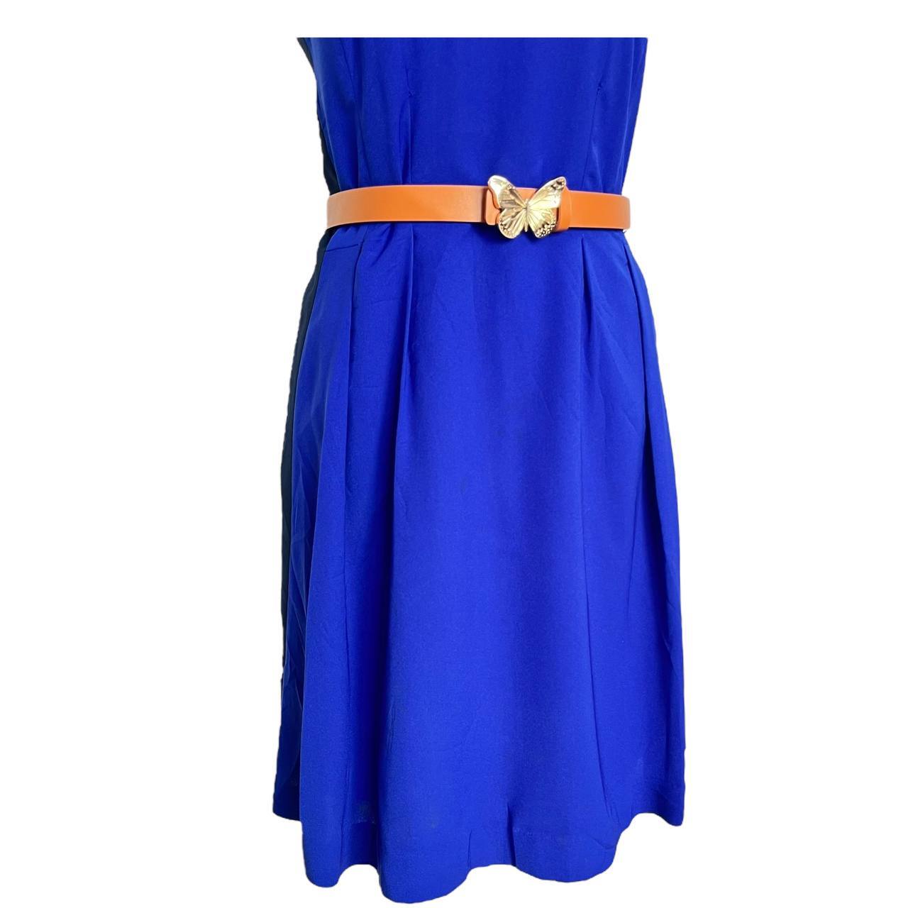 Navy Tan A-Line Dress