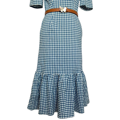 Blue Gingham Midi Dress
