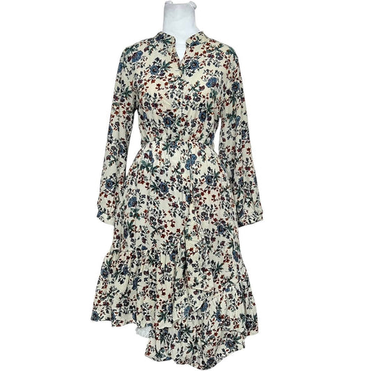 Beige Floral Ruffle Dress