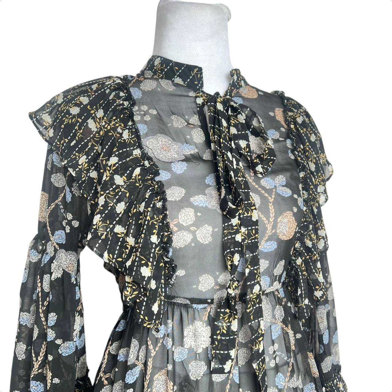 Black Floral Ruffle Dress