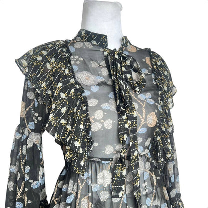 Black Floral Ruffle Dress