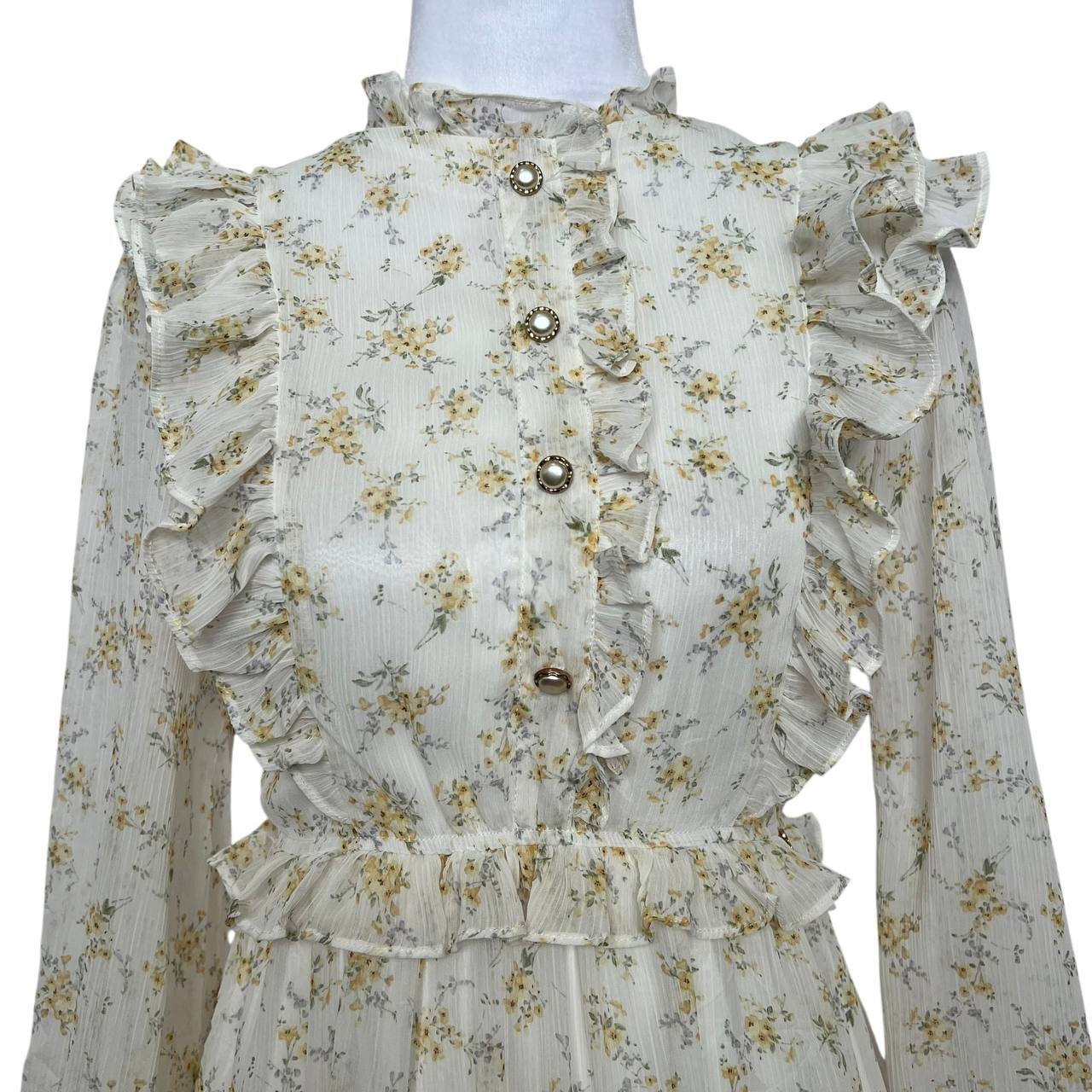 White Ruffled Floral Dress