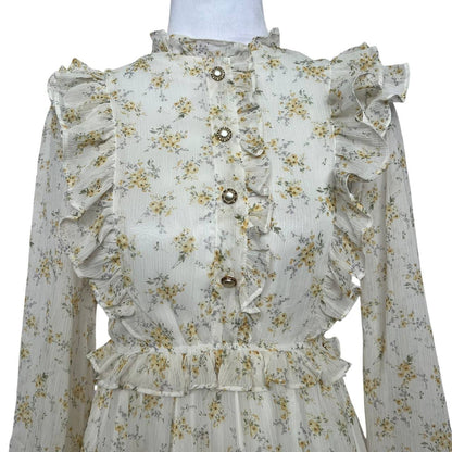 White Ruffled Floral Dress