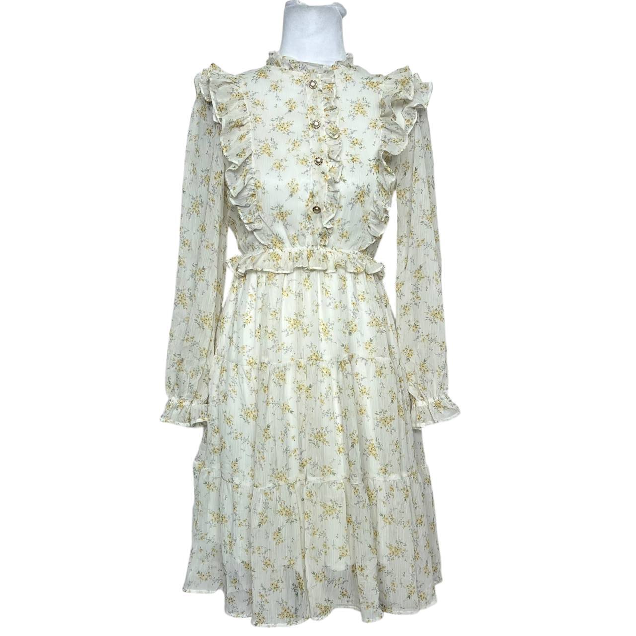 White Ruffled Floral Dress