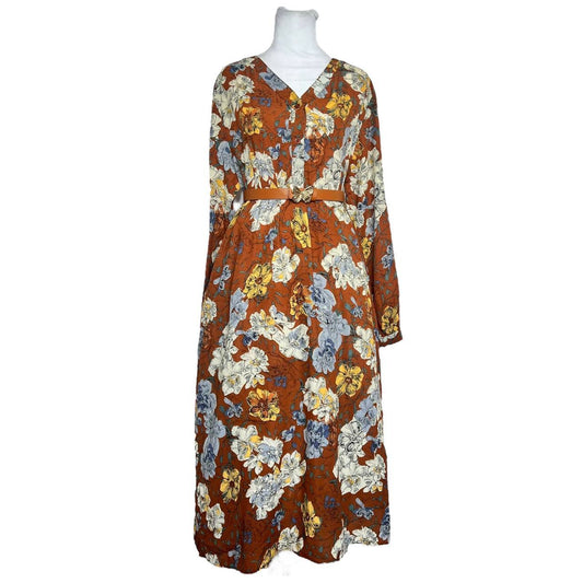 Rust Floral Midi Dress