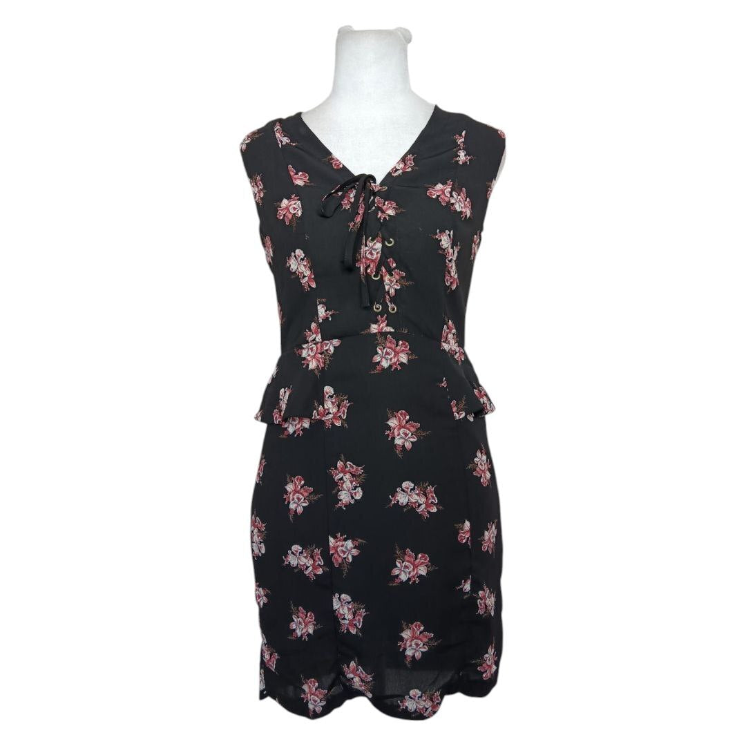 Peplum Floral Black Dress