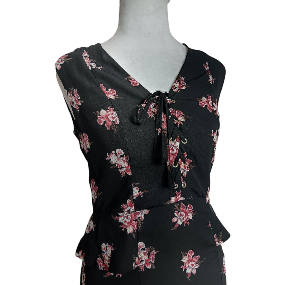 Peplum Floral Black Dress