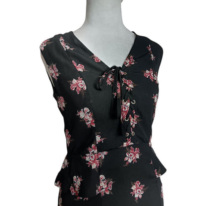 Peplum Floral Black Dress