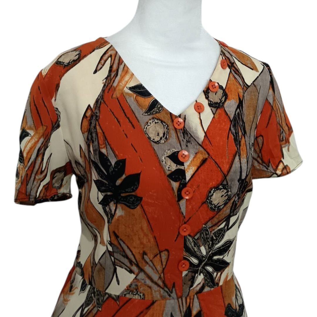 Abstract Floral Button Dress