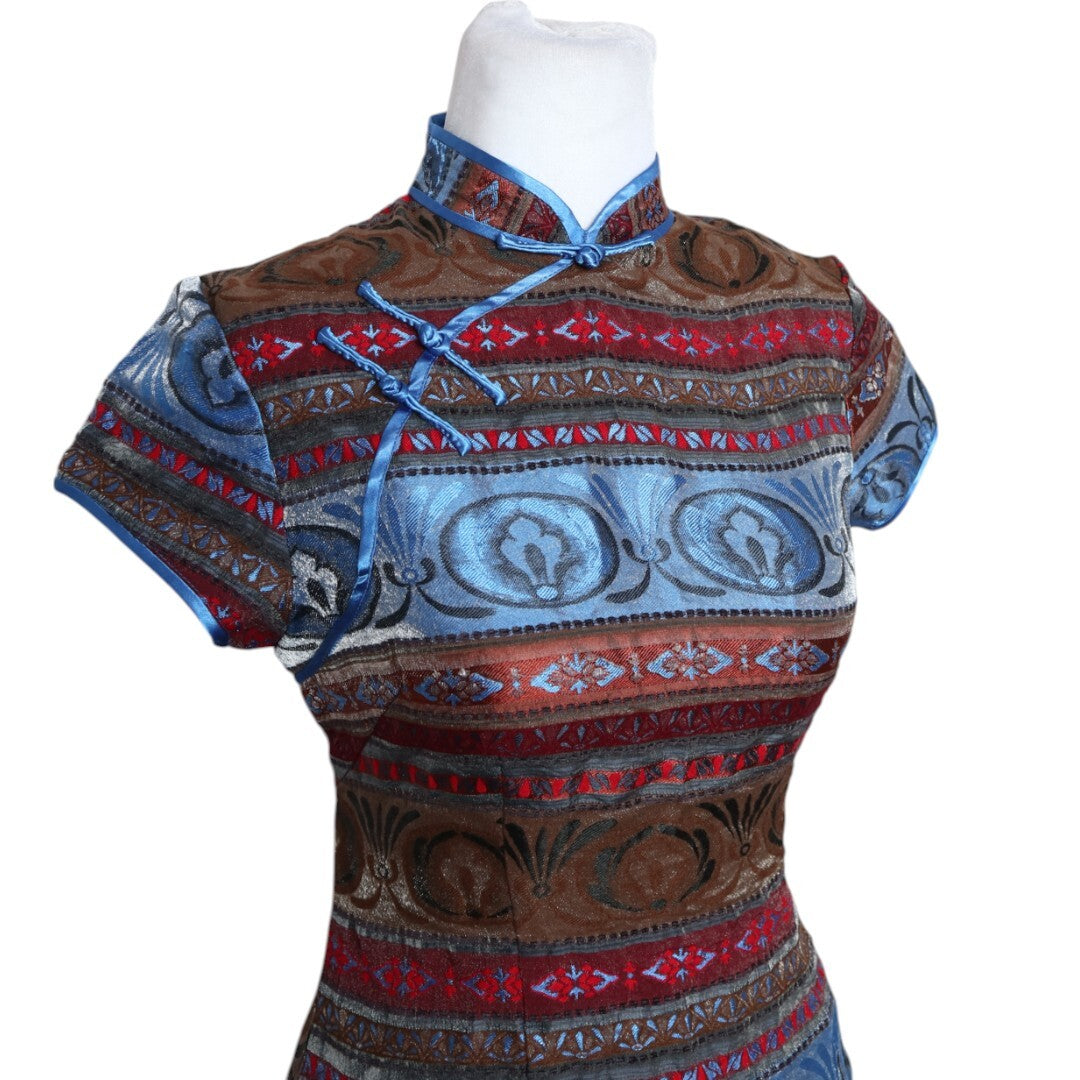 Striped Cheongsam Dress
