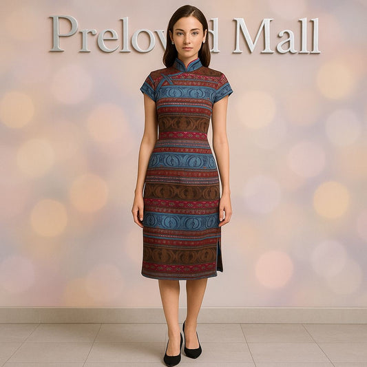 Striped Cheongsam Dress